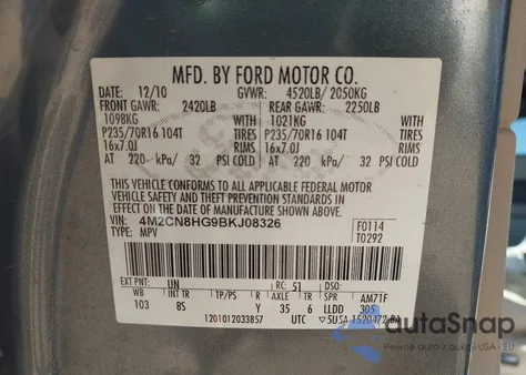 2011 Mercury Mariner Premier из США, поврежденный, VIN 4M2CN8HG9BKJ08326